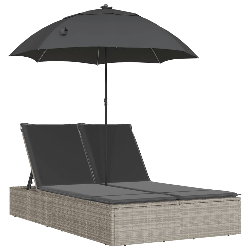 Ligbed 2-Persoons Met Kussens En Parasol Poly Rattan