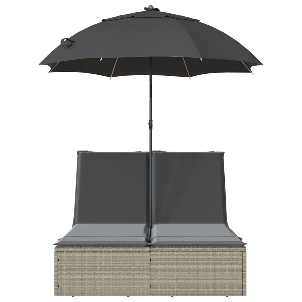 Ligbed 2-Persoons Met Kussens En Parasol Poly Rattan
