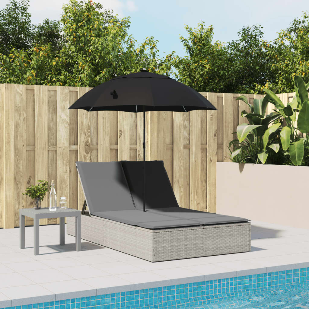 Ligbed 2-Persoons Met Kussens En Parasol Poly Rattan