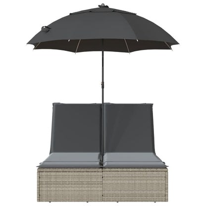 Ligbed 2-Persoons Met Kussens En Parasol Poly Rattan