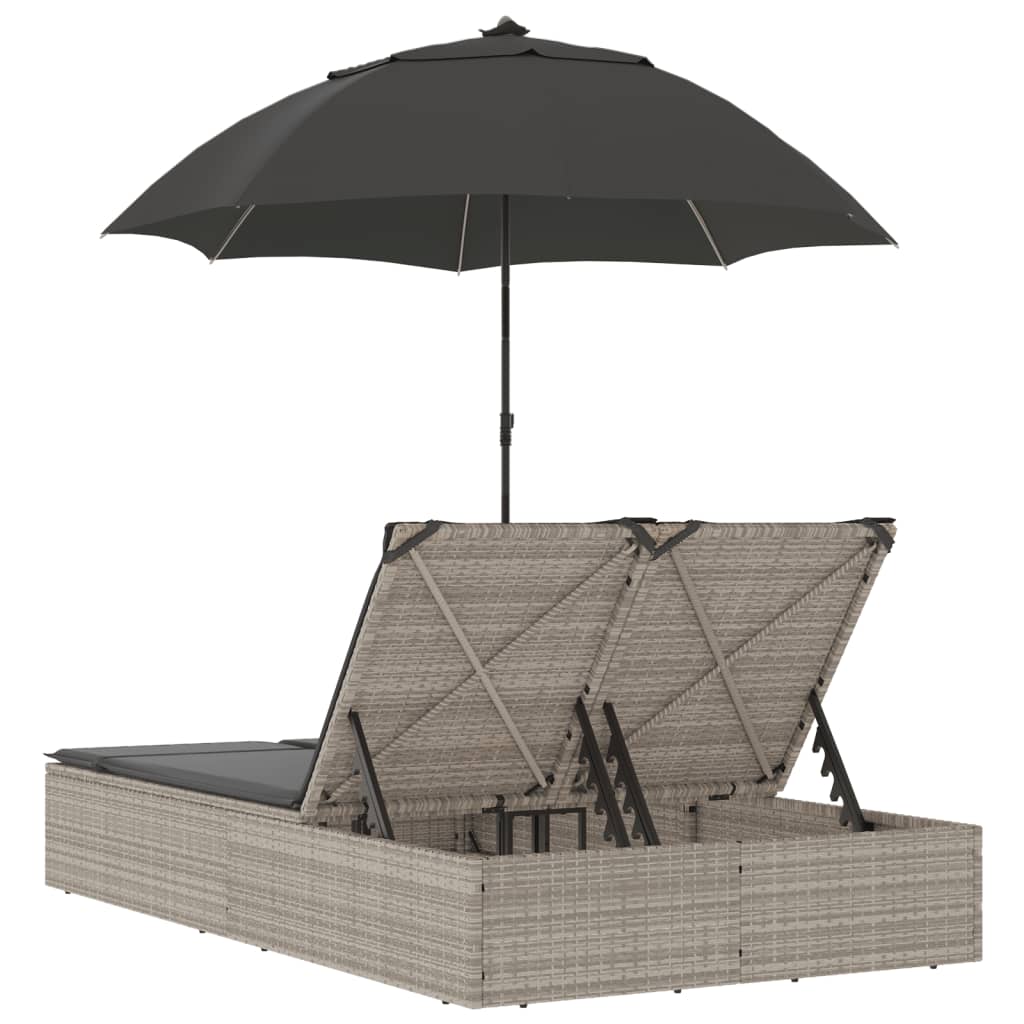 Ligbed 2-Persoons Met Kussens En Parasol Poly Rattan